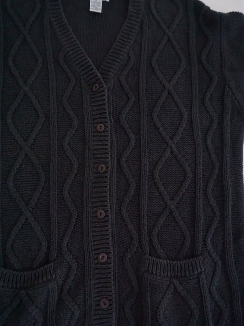 Vintage Cabin Creek Black Cable Knit Textured Cotton Blend Boho Cardigan 1X - Picture 5 of 11